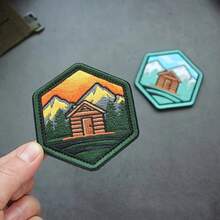 Outdoor Camping Hexagon Embroidered Hook And Loop Patch, Natural Landscape Embroidered Fabric Patch - Natural Light - View 5