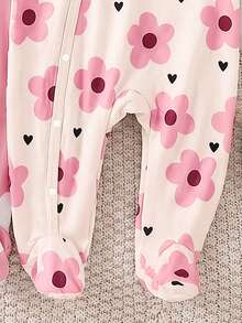 2pcs Baju Terusan Bayi Baru Lahir Musim Semi/Panas Motif Bunga & Hati Lengan Panjang, Bodysuit Rajut Kancing Jepret, Warna Pink & Aprikot Elastis untuk Pakaian Rumah/Luar Ruangan, Pakaian Dasar Sehari-hari Bayi Perempuan Musim Gugur - MultiWarna - View 8