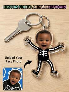 Custom Photo Acrylic Keychain Personalized Funny Face Picture Keychain Clear Acrylic Skeleton Costume Bag Charm Trick Or Treat Halloween Gift - Multicolor - View 4