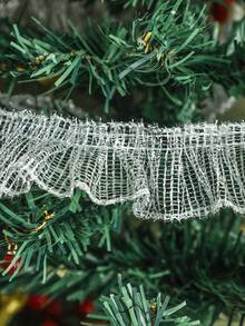 1pc White Ruffled Mesh Ribbon Garland Christmas Tree Swag Trim Xmas Mantel Fireplace Stair Handrail Window Party Backdrop Festive Hanging Streamer Holiday Home Layout Decor Winter Scene Ornament Decorative Accessory - Multicolor 4 - View 9