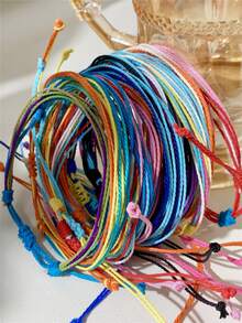1/5/10/20pcs Rainbow Color Handmade Woven Rope Bracelets, Gradient Color Adjustable Size Bracelets, Suitable For Boyfriend And Girlfriend, Rainbow Multi-Piece Friendship Bracelets, Suitable For Daily Wear And Sharing - Multicolor - View 7