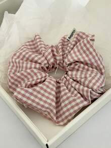 1PC/4pcs Plaid Casual Polyester (Polyester) Korean Style New Pink Tone Checkered Large Scrunchie Sweet Elegant Versatile Ponytail Hair Tie Back Of Head Large Size - Multicolor - View 13
