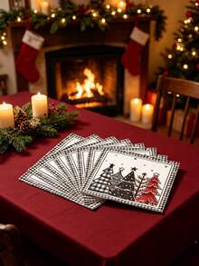 20pcs/1pc Black And White Checkered Christmas Tree Pattern Napkins - Suitable For Christmas Party Table Decorations, Christmas Dinners, New Year's Parties, Thanksgiving, Birthday Parties, Winter-Themed Parties, Etc. - One Size Fits All - View 7