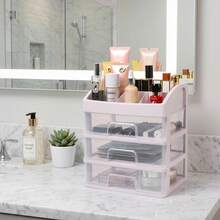 3-Layer Cosmetic Storage Box, Clear Plastic Drawer, Multifunctional Cosmetic Display Cabinet, Suitable For Dressing Table, Bathroom Countertop - White - View 6