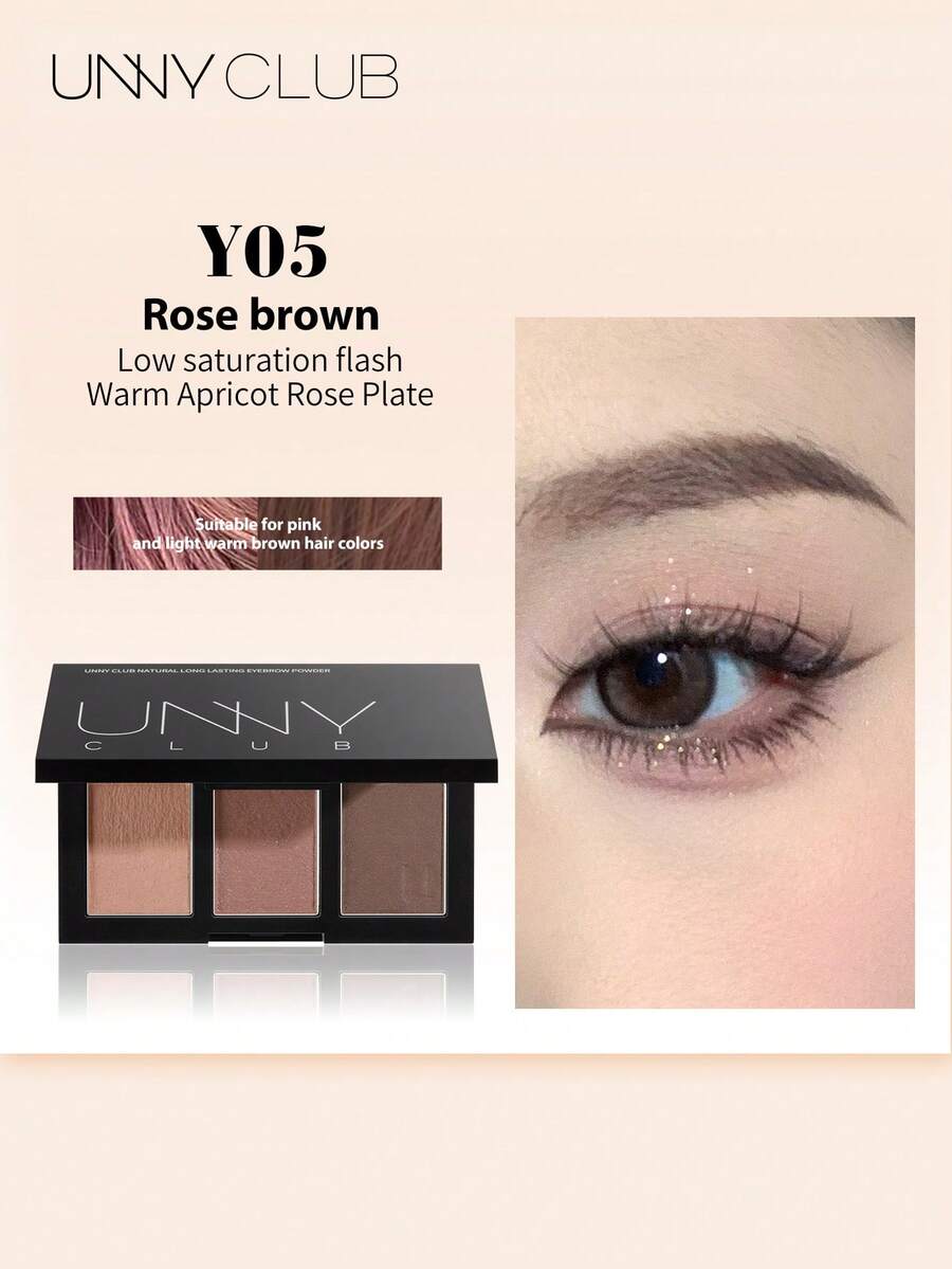 UNNY CLUB Bedak Alis 3 Warna, Warna Tahan Lama, Anti Luntur, Tekstur Bedak Halus, Palet Multifungsi dengan Kuas dan Cermin, Cocok untuk Pemula, 1 buah, Kosmetik Makeup Merek Ternama