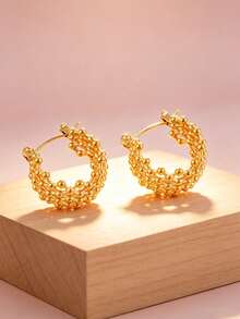 1 paire de boucles d'oreilles en acier inoxydable creuses plaquées or pour femmes, convenant pour un port quotidien (carte non incluse) - Boucles d'oreilles en maille - Voir 5