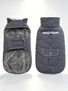 Dog Winter Coat With Plush Insulation Dog Jacket With D-Ring Reflective Tape Pocket Design Adjustable Hook And Loop Pet Vest Suitable For Medium And Large Dogs - Dark Grey - View 1