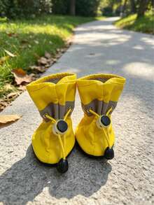 Dog Shoes With Adjustable Drawstring, Rubber Sole, Non-Slip Pet Boots, Outdoor Camping Hiking Paw Protection Shoes, Dirt-Resistant And Wear-Resistant Dog Shoes - Yellow - View 3