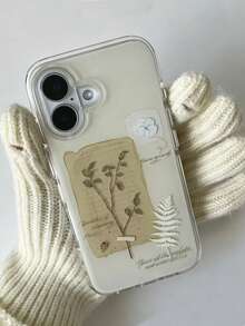1pc Scratch‑Resistant Nostalgia Old Paper Fern Floral Splicing Protective Case, Unisex Fit, Ideal For Weekend Outing Photo Shooting, Great Festival Surprise Gift Compatible With IPhone11 12 13 14 15 16 17 Pro Max - Multicolor - View 5