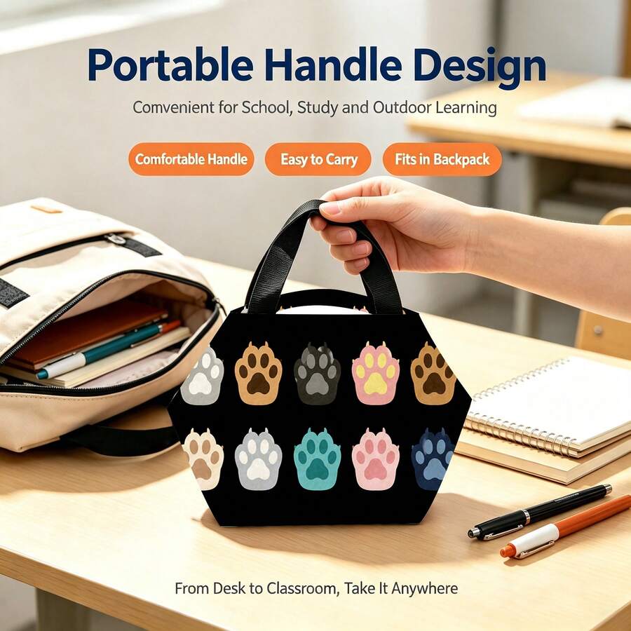 1pc Orange Cat Pattern 2D Printed Felt Pencil Case, Large Capacity Stationery Storage Bag, Portable Hand Strap, Classroom Desk Organizer With Great Atmosphere - Cat - View 1