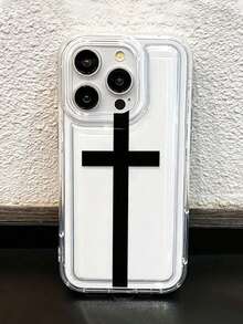 Fashionable Personalized Minimalist Transparent Religious Cross Anti-Drop Phone Case With Black Cross Pattern Design, Suitable For IPhone17/17Pro/17ProMax/16/16Pro/16ProMax/15/15Pro/15ProMax/14/13/12/11, Perfect Gift For Girlfriend, Boyfriend, Friend Or Yourself - Clear - View 4