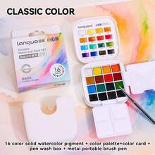 16-Color Solid Watercolor Gift Set, Pure And Delicate Colors With Rich Layering, Smooth Lines And Comfortable Grip, 4-In-1 Water Bucket + Paint + Palette + Brush, Portable For On-The-Go Creation, Back To School - Multicolor - View 19