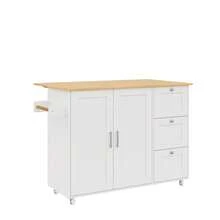 With Storage Adjustable Foldable Kitchen Island White With Storage Adjustable Made Of For Kitchen - 原木色與白色 - 查看 10