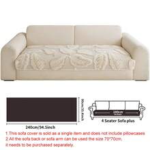 SANMOSPIN 1PC Bohemian Style Sofa Cover, Thick Quilted Sofa Cushion With Leaf Pattern, Soft And Comfortable, Pet-Friendly, Machine Washable, Suitable For 1/2/3/4 Seater L-Shaped Sofa, Living Room, Bedroom, Office Decor - Beige - View 11