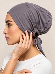 1 pieza Sombrero de mujer de unicolor con cordón, pañuelo elástico con cordón y forro interior - Gris oscuro versión mejorada - Ver 4
