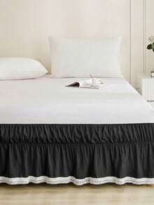 1pc Pure Black Hollow Geometric Lace Trim Bed Skirt, Simple Daily Fresh Cute Classic, Polyester Fiber Comfortable Breathable, Suitable For Bedroom Scenes, Home Decor, Lace Bedding, Black Decoration, Cozy Bedroom - Black - View 9
