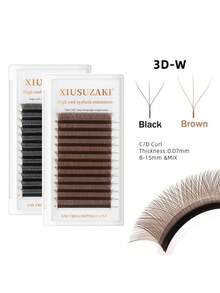 XIUSUZAKI 12Rows 3D W-Shape Lashes/Brown 3DW Lashes/Double Tips 3DW Lashes Bloom Automatic Flowering Premade Fans Eyelashes Extensions Soft Light Individual False Lashes Lightweight DIY Lashes Great For Daily Makeup, Parties - D - View 1