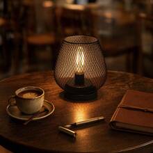 Metal Mesh LED Night Light 17x15cm, Warm Glow Decorative Table Lamp For Bedroom, Portable USB Rechargeable Ambient Light, Durable Metal Cage Design For Home Decor - 1 Pc - View 2