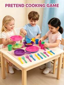 Children's Pretend Play Kitchen Set, Colorful Cooking Utensils Toy Pots, Bowls, Plates, Forks, Spoons, Knives, Realistic Cooking Role Play Game, Montessori Inspired Learning Toy, Fun Scenario Simulation Interactive Play, Leisure Entertainment Toy, Suitable For 3-12 Years Old Boys And Girls, Interactive Kitchen Toy Set, Fun Gift Choice, Birthday Gift, Random Color - Multicolor - View 4