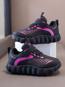1 Pair Kids' Sports Shoes With Hook-And-Loop Design, Girls' Casual Shoes Suitable For Spring, Autumn And All Seasons, Children's Running Shoes With Soft Sole - Black - View 6