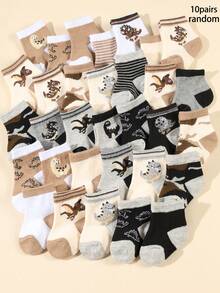 10 Pairs Baby Dinosaur Minimalist Small Pattern Casual Cute Mid-Calf Socks, Suitable For Newborns In Autumn/Winter/Spring/Summer; Random Colors - Multicolor - View 9