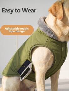 Metglad Dog Winter Padded Coat, Thermal Lined Thickened Pet Cold-Proof Coat, Foldable Plush Stand Collar, With Hidden Leash Hole And Adjustable Drawstring, Comfortable And Non-Restricting, Suitable For Indoor And Outdoor Use For Large, Medium And Small Dogs Snow Suit - Army Green - View 9