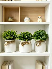 3pcs/1pc Mini Realistic Artificial Potted Plants With Pot, Small Spring Faux Plants, Mini Plastic Green Grass Trimmed Shrub, Suitable For Office Desk Decor, Wedding Favors, Bridal Shower Decoration, Home Office Decor Centerpiece - Multicolor - View 8
