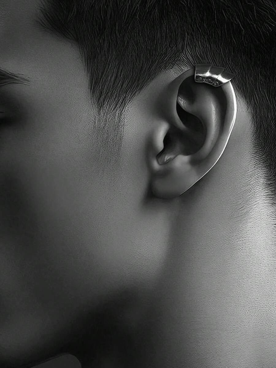 Unisex Vintage Bold Armor Ear Cuff - Silver - View 1