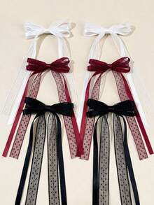 6pcs Elegant Lace & Satin Ribbon Bow Hair Clips, Exquisite Long Tail Hair Clips For Ponytail, Braided Hair And High-End Hairstyles - Multicolor - View 1