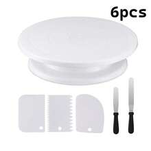 6 Pieces 11 Inch Cake Turntable Cake Stand With 2 Frosting Angled Spatulas 3 Frosting Spatulas Baking Accessories Tools - Multicolor - View 1