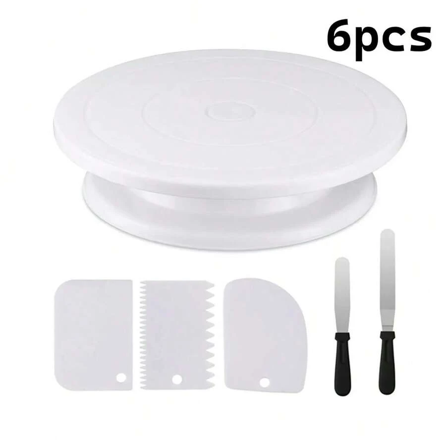 6 Pieces 11 Inch Cake Turntable Cake Stand With 2 Frosting Angled Spatulas 3 Frosting Spatulas Baking Accessories Tools - Multicolor - View 1