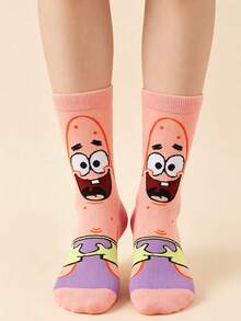 SpongeBob SquarePants 1/5/10雙隨機款 SquarePants 卡通中筒襪，適合街頭風與休閒穿搭，可愛校服與日常穿著 - 彩色 - 查看 5