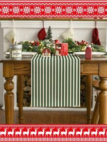 1pc,Minimalist Striped Table Runner,Protective Cover,Rectangular Tablecloth,Washable,Suitable For Home Dinner,Coffee Table,Kitchen And Dining Room Decor,Table Decor Party And Scene Decoration,Home Decor,Outdoor Patio Table Runner Decor,Entryway Decor,Fireplace Decor - Olive Green - View 7