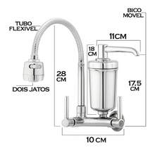 Torneira Com Filtro Tubo Flexível para Cozinha Gourmet Pia Parede Cone Abs 2 Modos de Jato - Prata - Visão 9