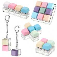 1pc 4-Key Keyboard Keychain Stress Relief Toy, Finger Keyboard Toy, Multiple Colors Available, Stress Relief, Neutral Style Keycap Keychain Pendant - Multicolor - View 10