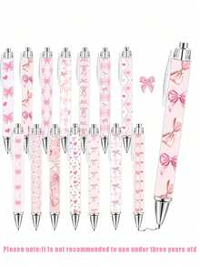 10pcs 14cm Long Cute White And Pink Bow-Knot Pens, Diverse Styles, All With Push-Button Design And Bow Decor. Ideal For Diaries, Notes, School, Office Or Home Use. Excellent Gift For Girls, And Perfect For Bow-Themed Parties Or Baby Showers. - Multicolor - View 1