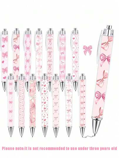 10pcs 14cm Long Cute White And Pink Bow-Knot Pens, Diverse Styles, All With Push-Button Design And Bow Decor. Ideal For Diaries, Notes, School, Office Or Home Use. Excellent Gift For Girls, And Perfect For Bow-Themed Parties Or Baby Showers.