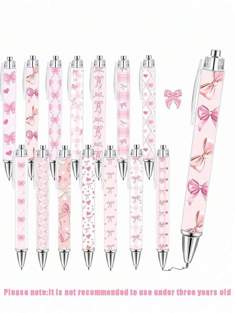 10pcs 14cm Long Cute White And Pink Bow-Knot Pens, Diverse Styles, All With Push-Button Design And Bow Decor. Ideal For Diaries, Notes, School, Office Or Home Use. Excellent Gift For Girls, And Perfect For Bow-Themed Parties Or Baby Showers. - Multicolor - View 1