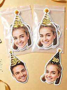 UNICCUT Customized Luxury Birthday Hat With Photo & Age Sticker, Personalized Face Photo Label Sticker, Birthday Party Decoration Gift Card, Prom, Birthday Party Decor, Holographic - Multicolor - View 4