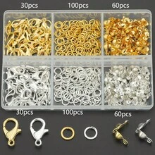 380pcs DIY Jewelry Making Accessories Set, Includes 60pcs Lobster Clasp, 120pcs Crimp Beads, 200pcs Closed Jump Rings, Suitable For Handmade Woven DIY Necklace, Bracelet, Bag Charm, Can Be Flattened To Secure Clasp, Pendant Chain Connector Rings, DIY Jewelry Making Materials - Lobster Clasp & Jump Ring & Bag Clasp - View 16