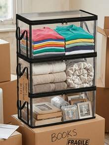 1pc Transparent Plastic Storage Box With Flip-Top Lid - 180° Opening, Large Capacity, Suitable For Books, Clothes, Snacks - Space-Saving, For Office And Home Organization, Clear Design For Easy Viewing, Durable Book Storage Box - Multicolor - View 8