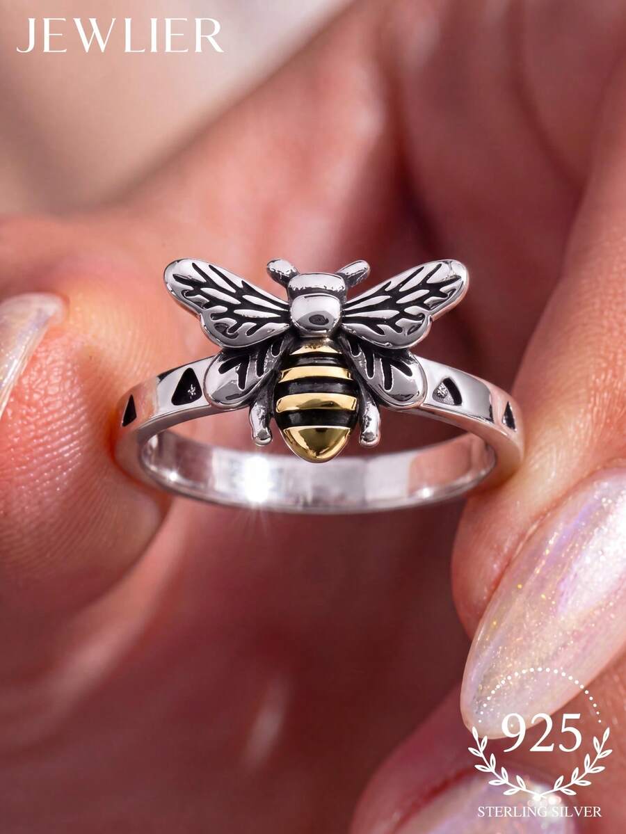 1pc 925 Sterling Silver Women's Vintage Bee Ring, Retro Finger Jewelry, Exquisite Gift