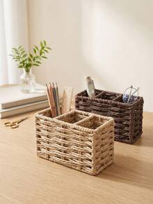 1pc Handmade Woven Decorative Storage Basket, Rattan Toilet Organizer Bin, 3-Tier Water Hyacinth Basket, Suitable For Bedroom, Bathroom And Living Room, Multi-Functional Storage Bin, Can Be Used For Gifts, Back To School Supplies, Autumn Decor, Halloween Costumes And Christmas Party Home Decor Storage - Khaki - View 5