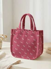 1 buah Tas Tote Corduroy Motif Kartun, Penutup Kancing Jepret, Tas Tangan Lucu, Tas Bekal Makan Siang yang Dapat Digunakan Kembali untuk Siswa, Sekolah, dan Belanja Sehari-hari di Luar Ruangan - Hot Pink - View 9