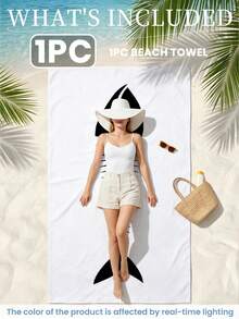 1pc Fish Bone Pattern Beach Towel, Sardine Lightweight Bath Towel, Suitable For Beach Bathing, Pool Party, Personalized Beach Gift, Summer Beach Gathering, Creating Summer Atmosphere, Beach Art Decor, Vacation Gift, Travel, Camping, Backpacking And Holiday Use. - Multicolor - View 7