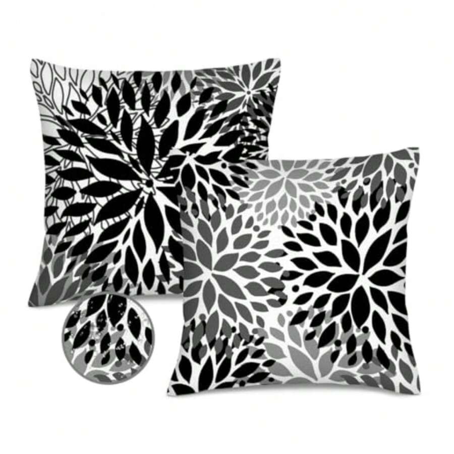 Juego de 2 fundas de almohada cuadradas florales modernas e impermeables para decoración de patio, muebles de jardín, sofá - Multicolor - Ver 1