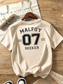 Women Crew Neck Tee, Malfoy 07 Seeker Back Print Short Sleeve, Stretchy All Season Casual Spring Summer Autumn Daily Printed Top, Graphic Summer Tops - 杏色 - 查看 2