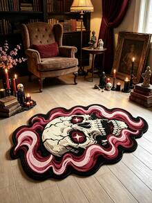 1pc Gothic Skull With Colorful Smoke Decor Rug, Dark, Halloween, Bedroom Decor, Small Rug, Carpet, Home Decor, Living Room Rug, Living Room Small Rug, Bedroom Rug, Living Room Home Decor, Outdoor Rug, Washable Rug - Multicolor - View 1