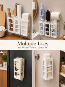 Curling Iron Storage Box, Hair Dryer Holder, Straightener Organizer Rack, Divided Storage, Strong Load-Bearing, No-Drill Design, Moisture-Proof, Wall-Mounted, Plastic Material, Multi-Function Storage Rack - Multicolor - View 11