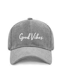 1pc/2pcs Vintage Corduroy Baseball Cap For Women, Printed With "Good Vibes" Letter, Adjustable Strap, Spring/Autumn Street Style Hat - Multicolor - View 18